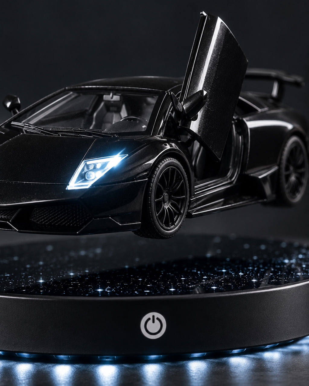 Close-up of ZERO G CAR LAMP with open scissor door, headlight and wheel detail