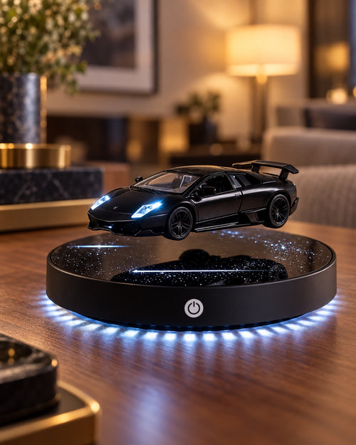 ZERO G CAR LAMP levitating above its illuminated base in a premium interior
